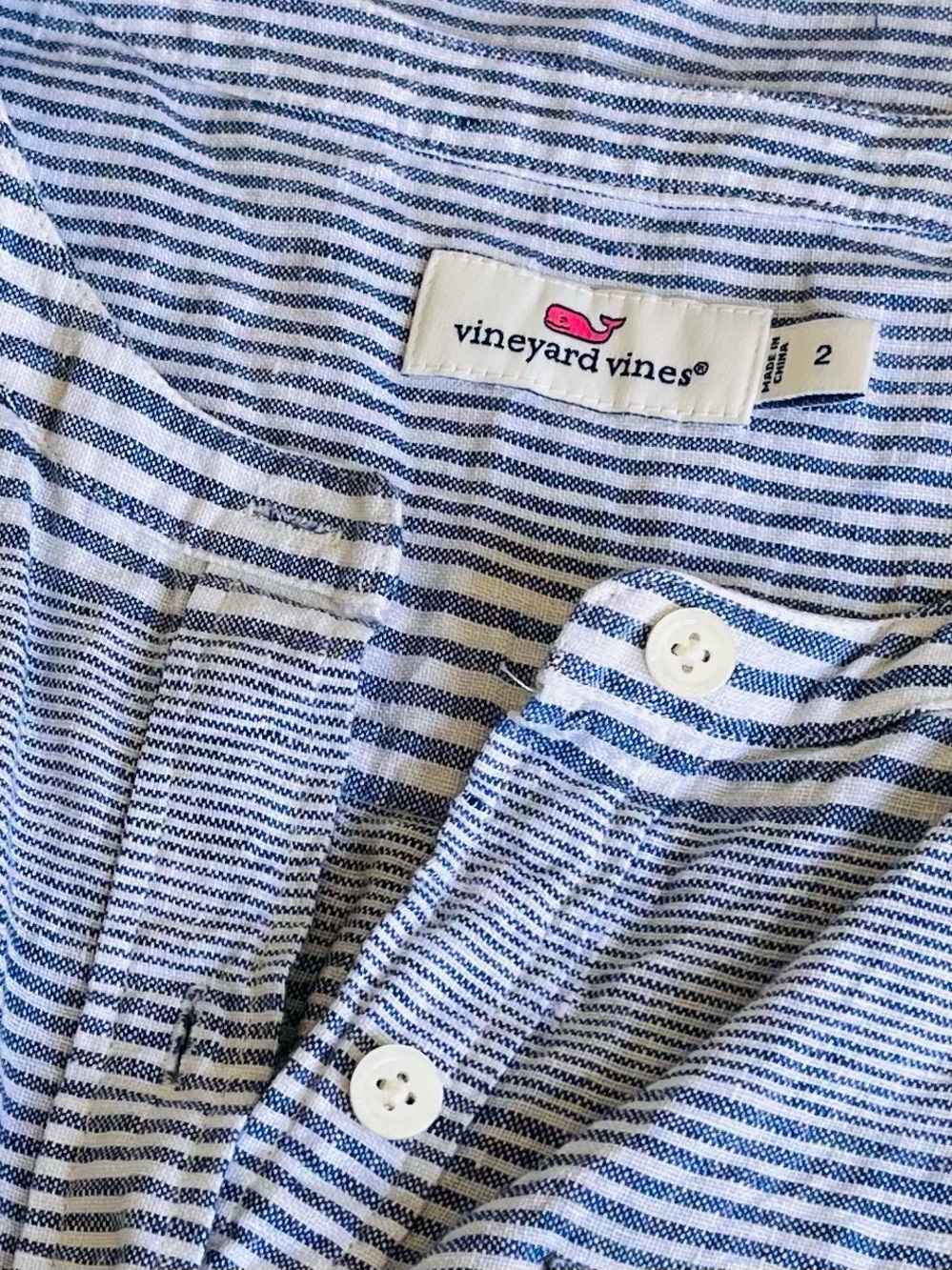 [Vineyard Vines] Striped 100% Linen Camp Popover Tunic with 2 Pockets
